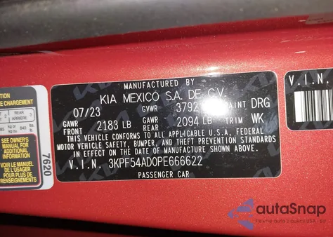2023 Kia Forte Gt-Line from USA, damaged, VIN 3KPF54AD0PE666622
